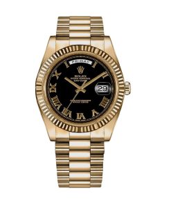 rolex-day-date-ii-collection-gold-silver-black-dial-218238-replica